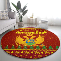 Montenegro Christmas Round Carpet with Red-Gold Theme, Double-Headed Eagle, and Santa Motif - Wonder Print Shop