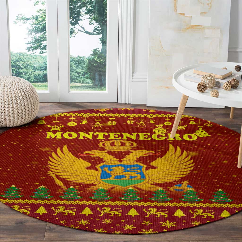 Montenegro Christmas Round Carpet with Red-Gold Theme, Double-Headed Eagle, and Santa Motif - Wonder Print Shop