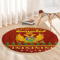 Montenegro Christmas Round Carpet with Red-Gold Theme, Double-Headed Eagle, and Santa Motif - Wonder Print Shop