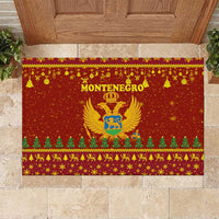 Montenegro Christmas Rubber Doormat with Red-Gold Theme, Double-Headed Eagle, and Santa Motif - Wonder Print Shop