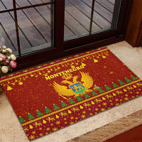 Montenegro Christmas Rubber Doormat with Red-Gold Theme, Double-Headed Eagle, and Santa Motif - Wonder Print Shop