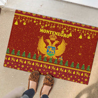 Montenegro Christmas Rubber Doormat with Red-Gold Theme, Double-Headed Eagle, and Santa Motif - Wonder Print Shop