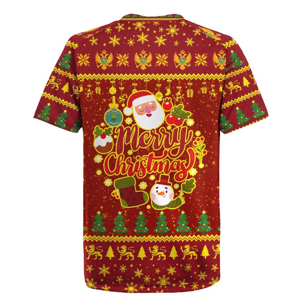 Montenegro Christmas Rugby Jersey with Red-Gold Theme, Double-Headed Eagle, and Santa Motif - Wonder Print Shop