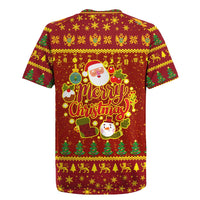 Montenegro Christmas Rugby Jersey with Red-Gold Theme, Double-Headed Eagle, and Santa Motif - Wonder Print Shop