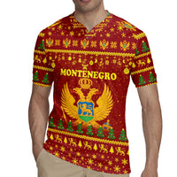 Montenegro Christmas Rugby Jersey with Red-Gold Theme, Double-Headed Eagle, and Santa Motif - Wonder Print Shop