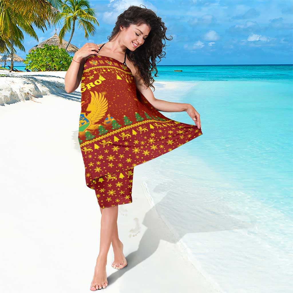 Montenegro Christmas Sarong with Red-Gold Theme, Double-Headed Eagle, and Santa Motif - Wonder Print Shop