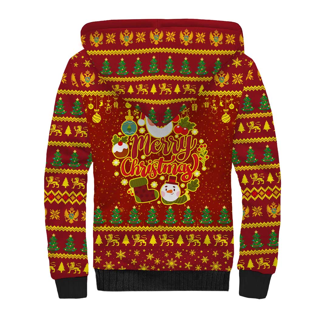 Montenegro Christmas Sherpa Hoodie with Red-Gold Theme, Double-Headed Eagle, and Santa Motif - Wonder Print Shop