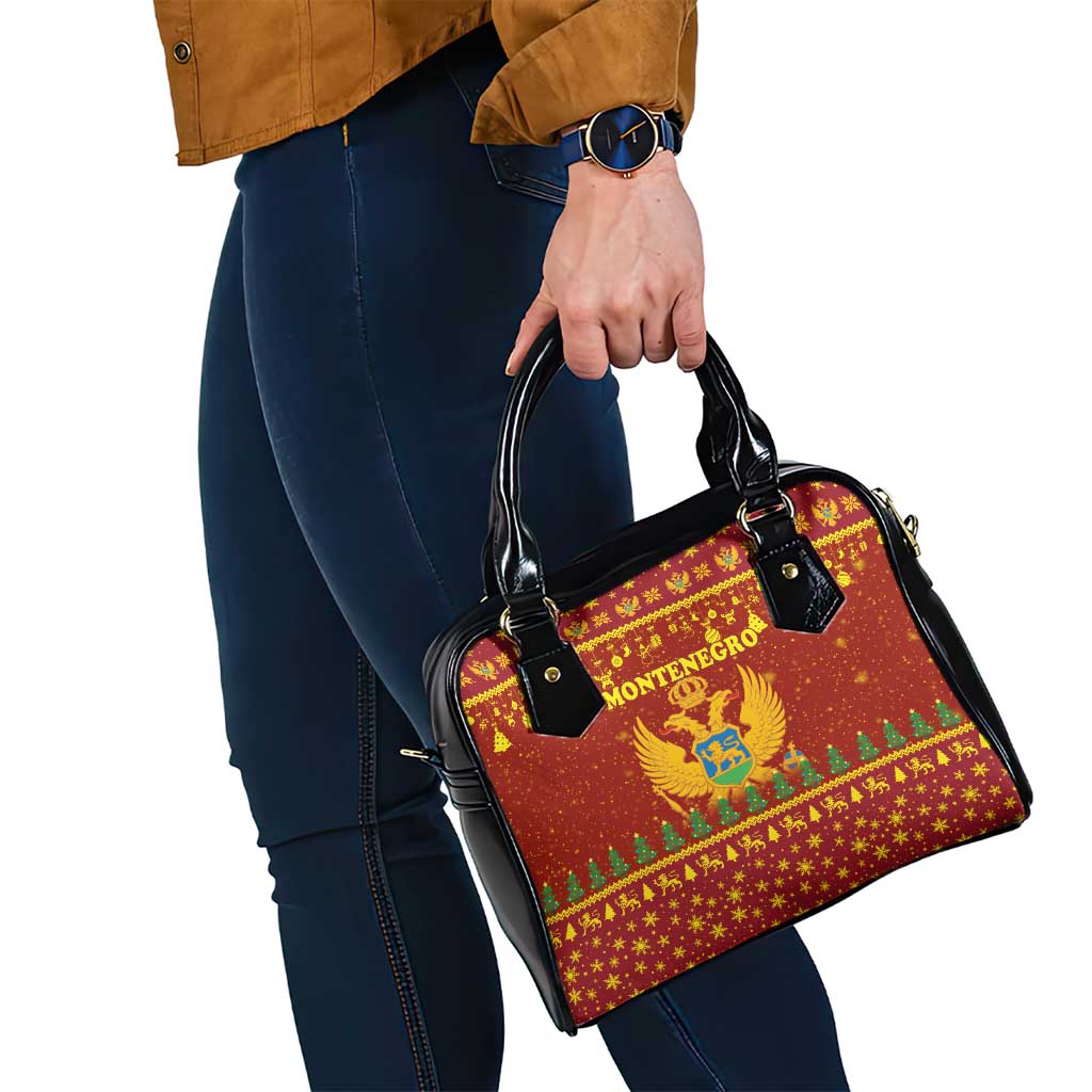 Montenegro Christmas Shoulder Handbag with Red-Gold Theme, Double-Headed Eagle, and Santa Motif - Wonder Print Shop