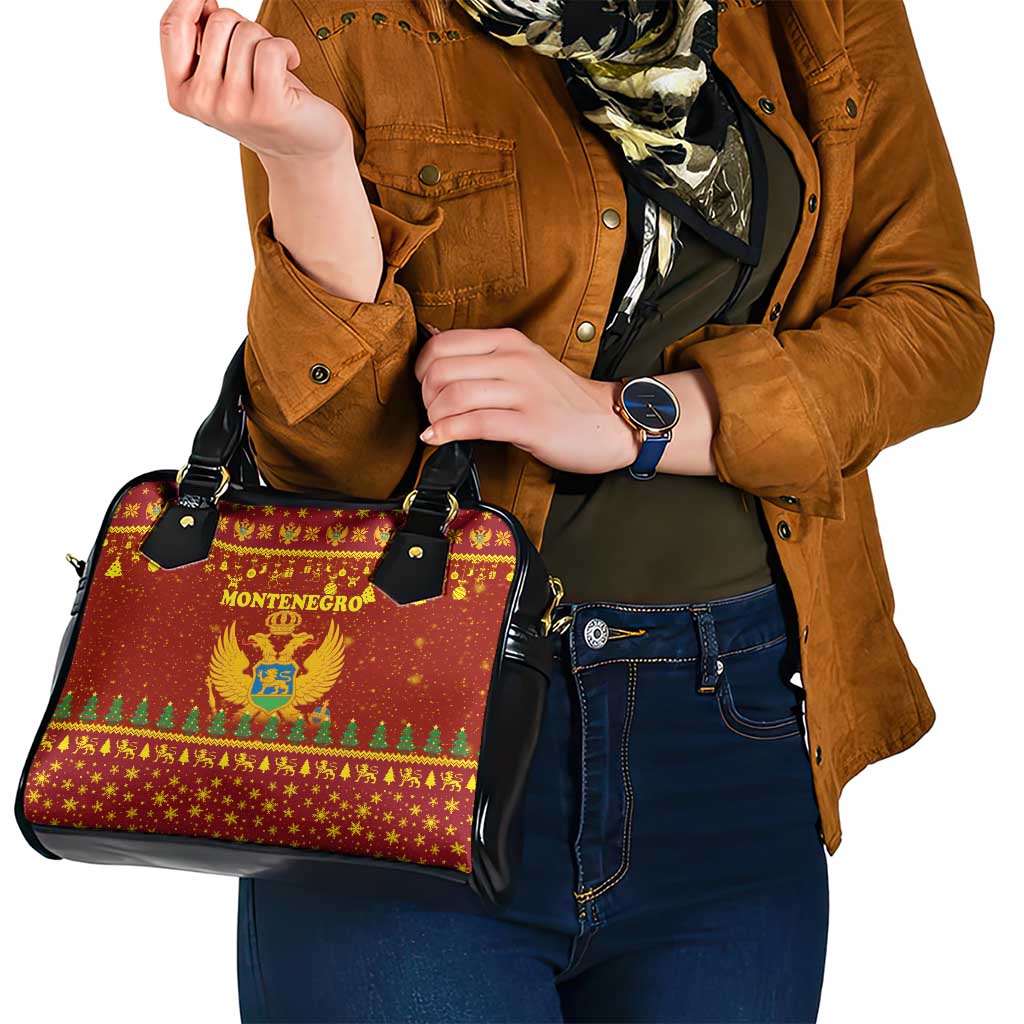 Montenegro Christmas Shoulder Handbag with Red-Gold Theme, Double-Headed Eagle, and Santa Motif - Wonder Print Shop
