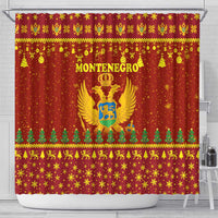 Montenegro Christmas Shower Curtain with Red-Gold Theme, Double-Headed Eagle, and Santa Motif - Wonder Print Shop