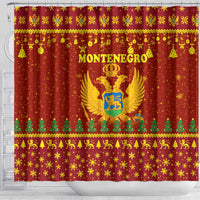 Montenegro Christmas Shower Curtain with Red-Gold Theme, Double-Headed Eagle, and Santa Motif - Wonder Print Shop