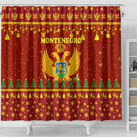 Montenegro Christmas Shower Curtain with Red-Gold Theme, Double-Headed Eagle, and Santa Motif - Wonder Print Shop