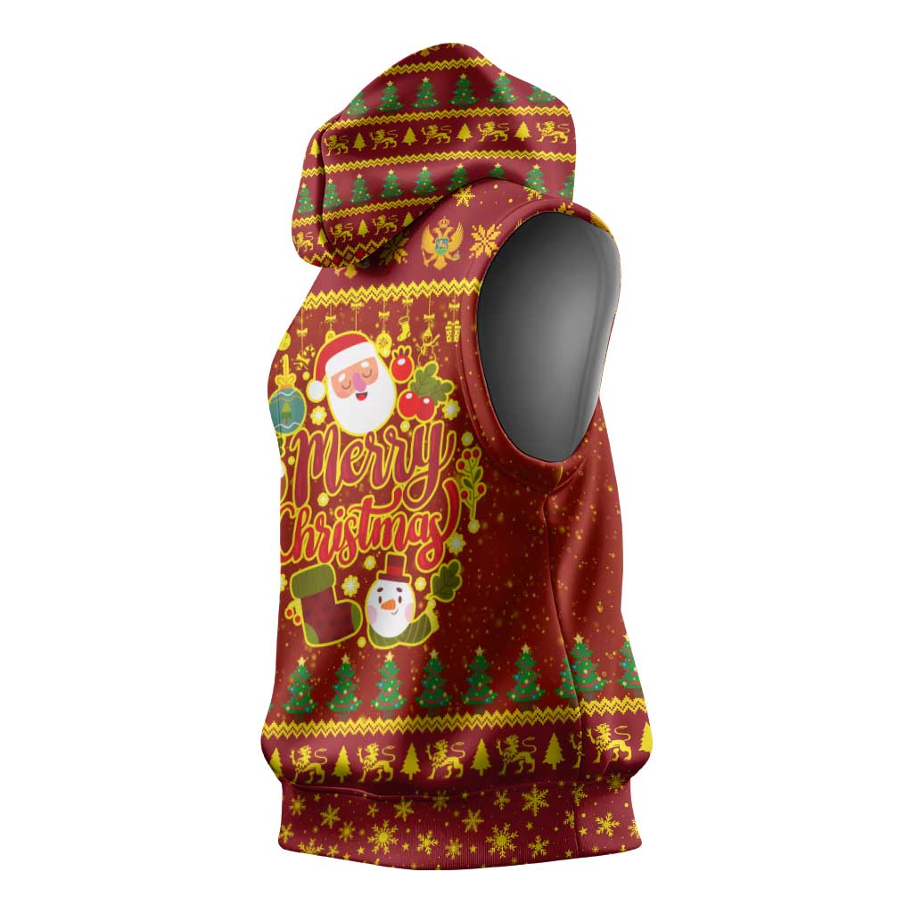 Montenegro Christmas Sleeveless Hoodie with Red-Gold Theme, Double-Headed Eagle, and Santa Motif - Wonder Print Shop