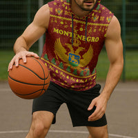 Montenegro Christmas Sleeveless Hoodie with Red-Gold Theme, Double-Headed Eagle, and Santa Motif - Wonder Print Shop