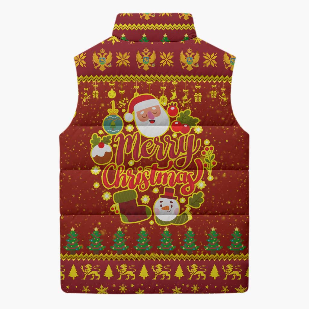 Montenegro Christmas Sleeveless Puffer Jacket with Red-Gold Theme, Double-Headed Eagle, and Santa Motif - Wonder Print Shop