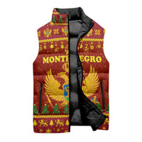 Montenegro Christmas Sleeveless Puffer Jacket with Red-Gold Theme, Double-Headed Eagle, and Santa Motif - Wonder Print Shop