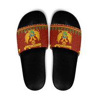 Montenegro Christmas Slide Sandals with Red-Gold Theme, Double-Headed Eagle, and Santa Motif - Wonder Print Shop