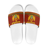 Montenegro Christmas Slide Sandals with Red-Gold Theme, Double-Headed Eagle, and Santa Motif - Wonder Print Shop