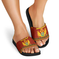 Montenegro Christmas Slide Sandals with Red-Gold Theme, Double-Headed Eagle, and Santa Motif - Wonder Print Shop
