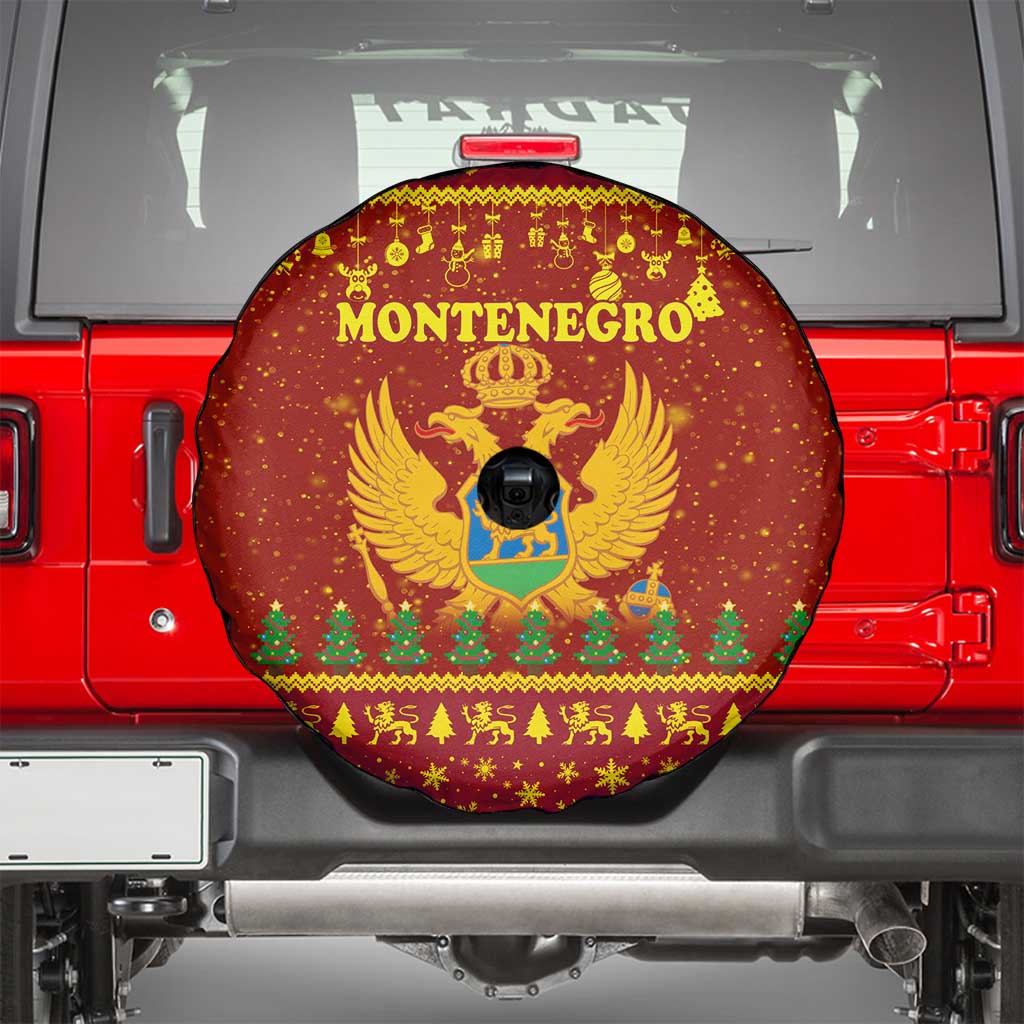 Montenegro Christmas Spare Tire Cover with Red-Gold Theme, Double-Headed Eagle, and Santa Motif - Wonder Print Shop