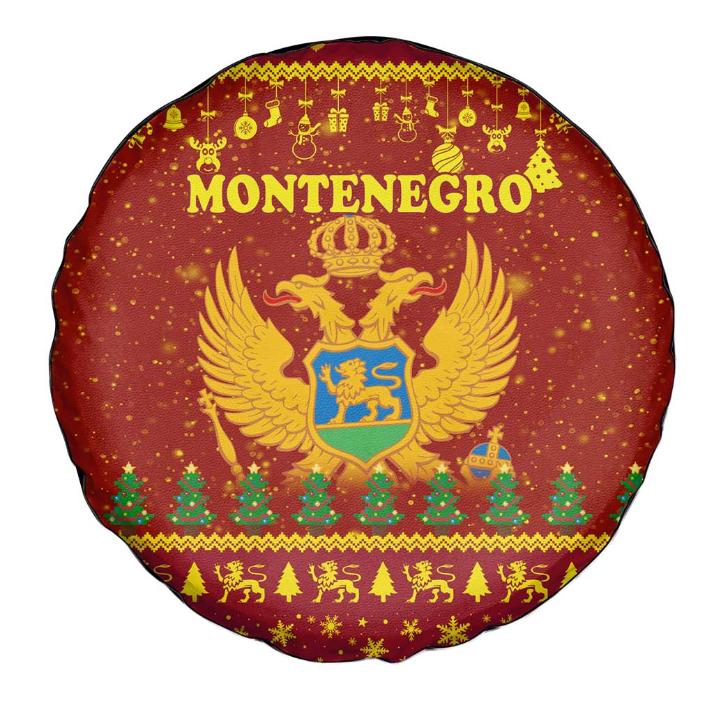 Montenegro Christmas Spare Tire Cover with Red-Gold Theme, Double-Headed Eagle, and Santa Motif - Wonder Print Shop