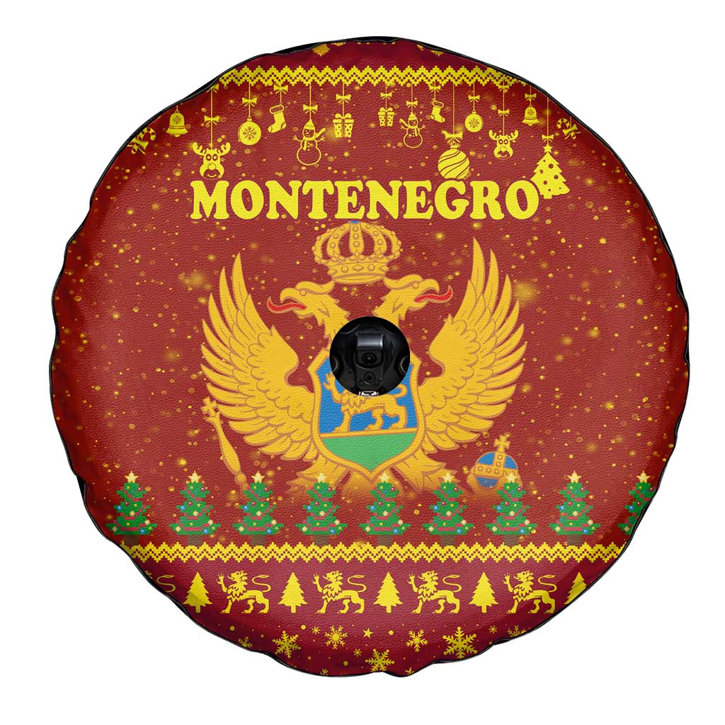 Montenegro Christmas Spare Tire Cover with Red-Gold Theme, Double-Headed Eagle, and Santa Motif - Wonder Print Shop