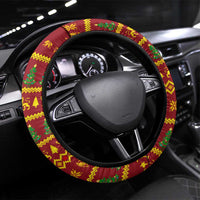 Montenegro Christmas Steering Wheel Cover with Red-Gold Theme, Double-Headed Eagle, and Santa Motif - Wonder Print Shop