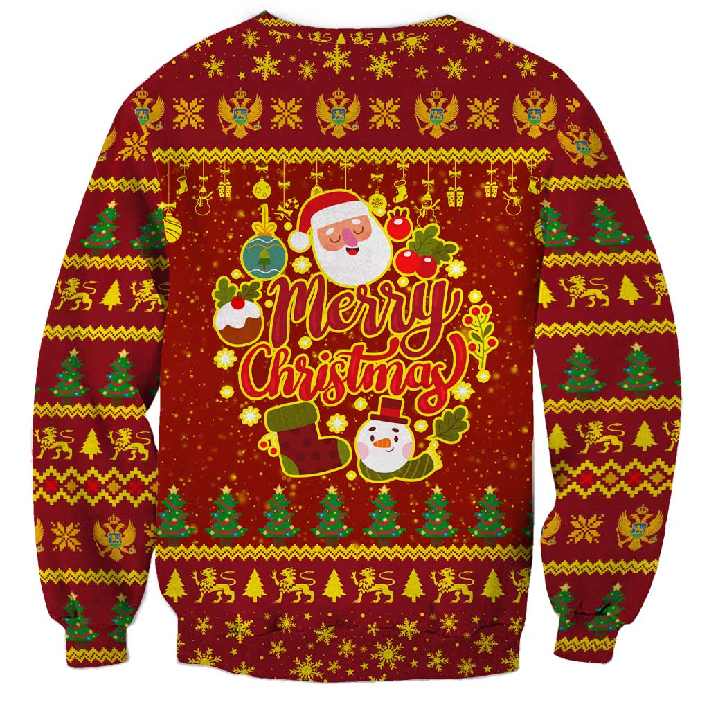 Montenegro Christmas Sweatshirt with Red-Gold Theme, Double-Headed Eagle, and Santa Motif - Wonder Print Shop