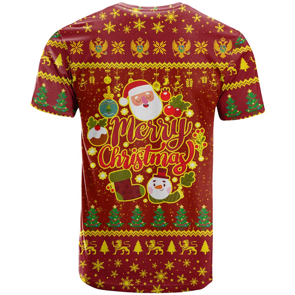 Montenegro Christmas T Shirt with Red-Gold Theme, Double-Headed Eagle, and Santa Motif - Wonder Print Shop