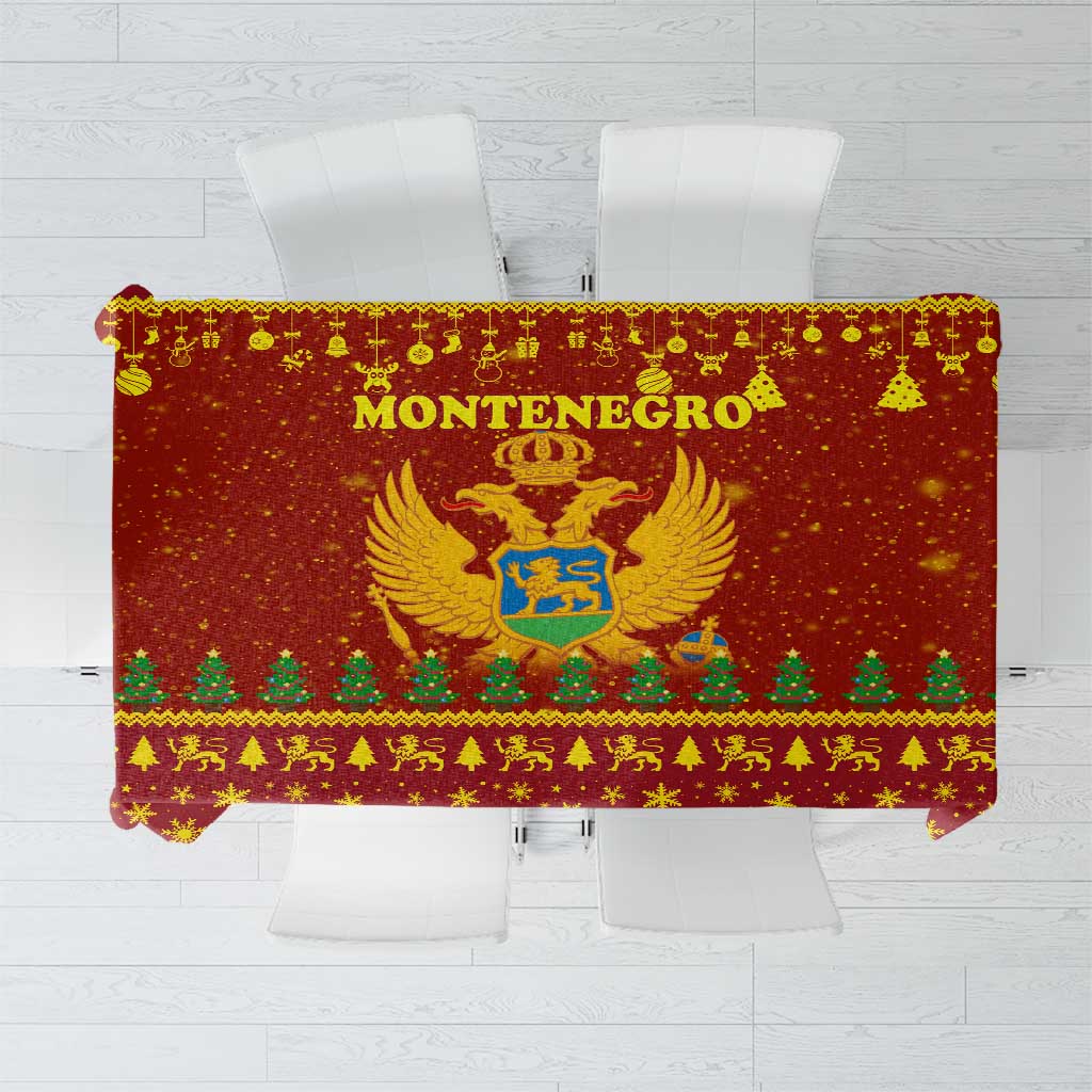 Montenegro Christmas Tablecloth with Red-Gold Theme, Double-Headed Eagle, and Santa Motif - Wonder Print Shop