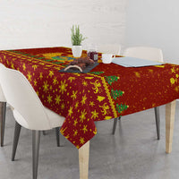 Montenegro Christmas Tablecloth with Red-Gold Theme, Double-Headed Eagle, and Santa Motif - Wonder Print Shop