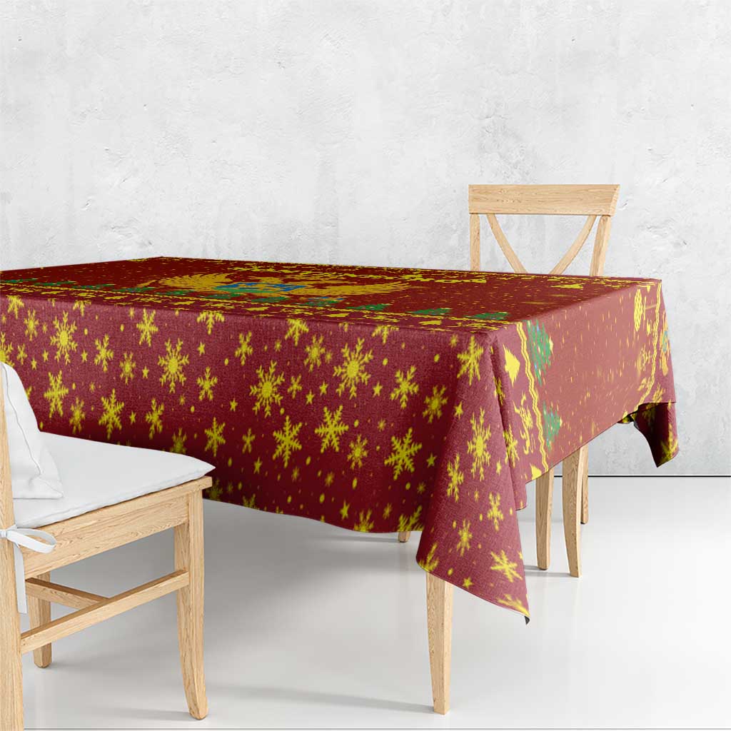 Montenegro Christmas Tablecloth with Red-Gold Theme, Double-Headed Eagle, and Santa Motif - Wonder Print Shop