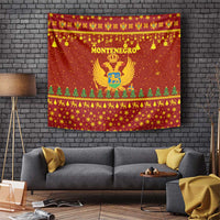 Montenegro Christmas Tapestry with Red-Gold Theme, Double-Headed Eagle, and Santa Motif - Wonder Print Shop