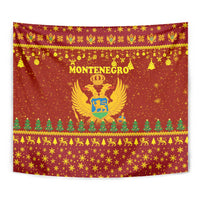 Montenegro Christmas Tapestry with Red-Gold Theme, Double-Headed Eagle, and Santa Motif - Wonder Print Shop