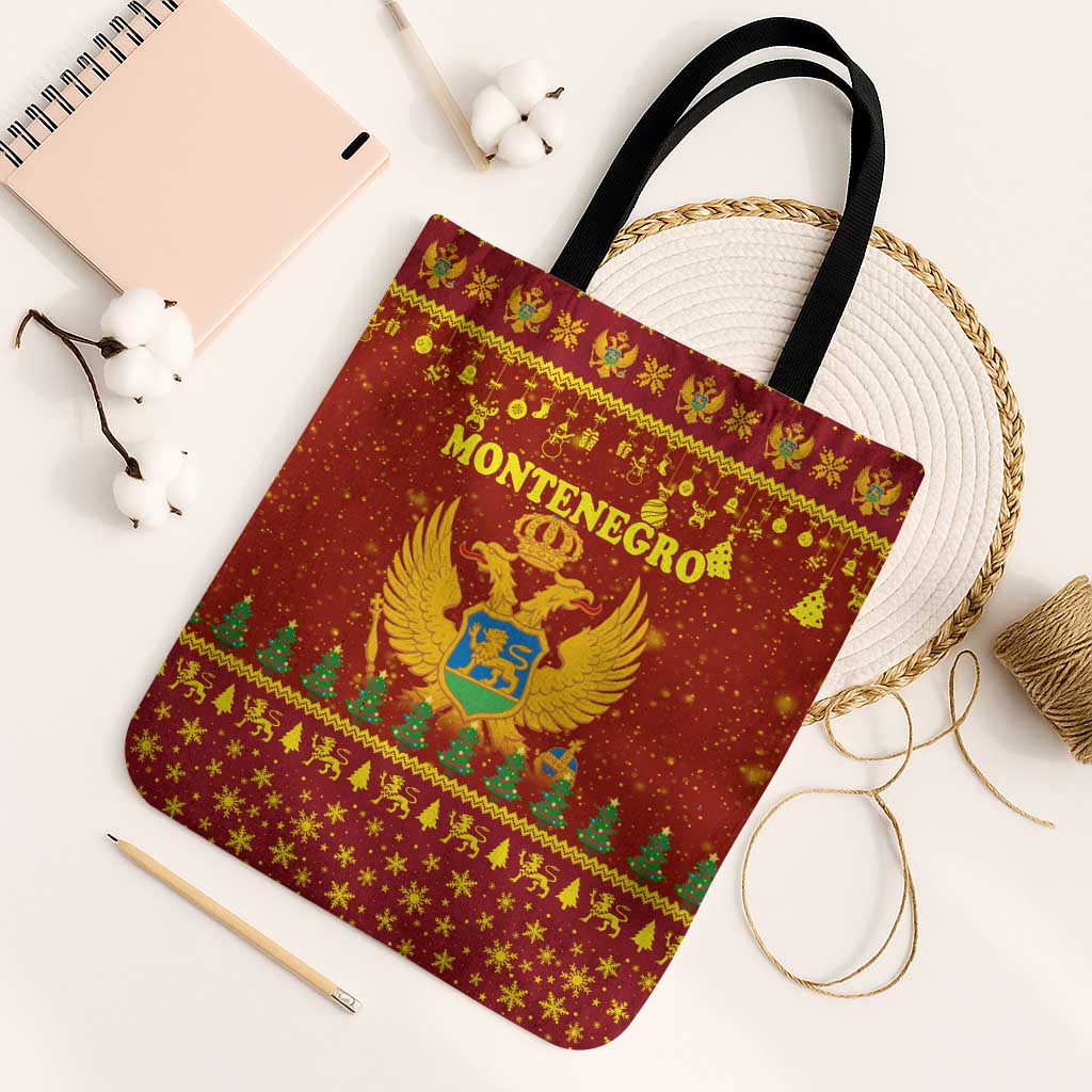 Montenegro Christmas Tote Bag with Red-Gold Theme, Double-Headed Eagle, and Santa Motif - Wonder Print Shop