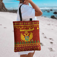Montenegro Christmas Tote Bag with Red-Gold Theme, Double-Headed Eagle, and Santa Motif - Wonder Print Shop