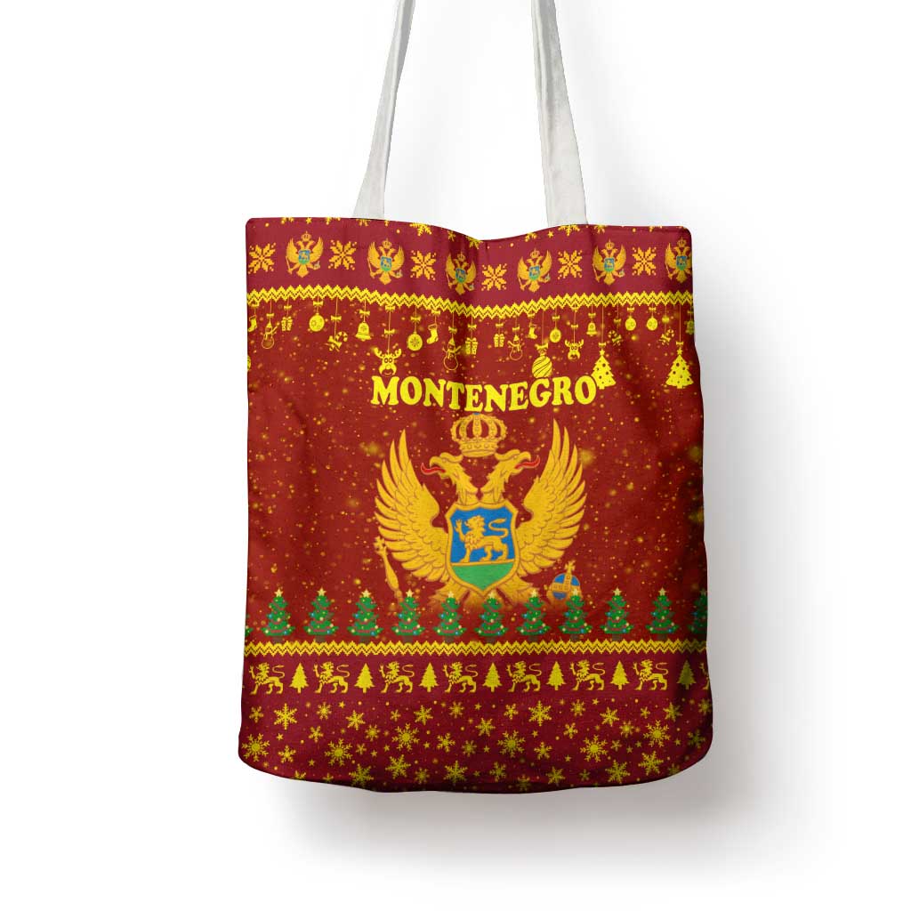 Montenegro Christmas Tote Bag with Red-Gold Theme, Double-Headed Eagle, and Santa Motif - Wonder Print Shop
