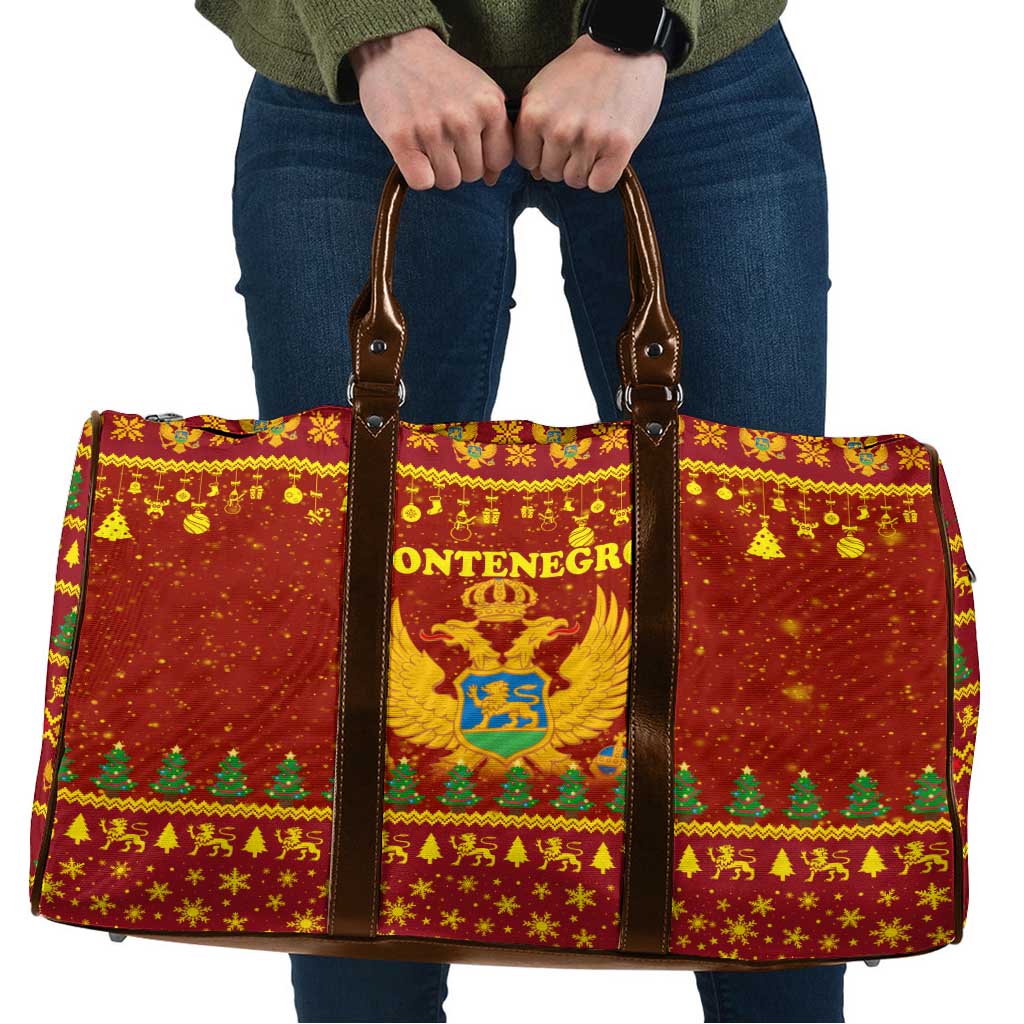 Montenegro Christmas Travel Bag with Red-Gold Theme, Double-Headed Eagle, and Santa Motif - Wonder Print Shop