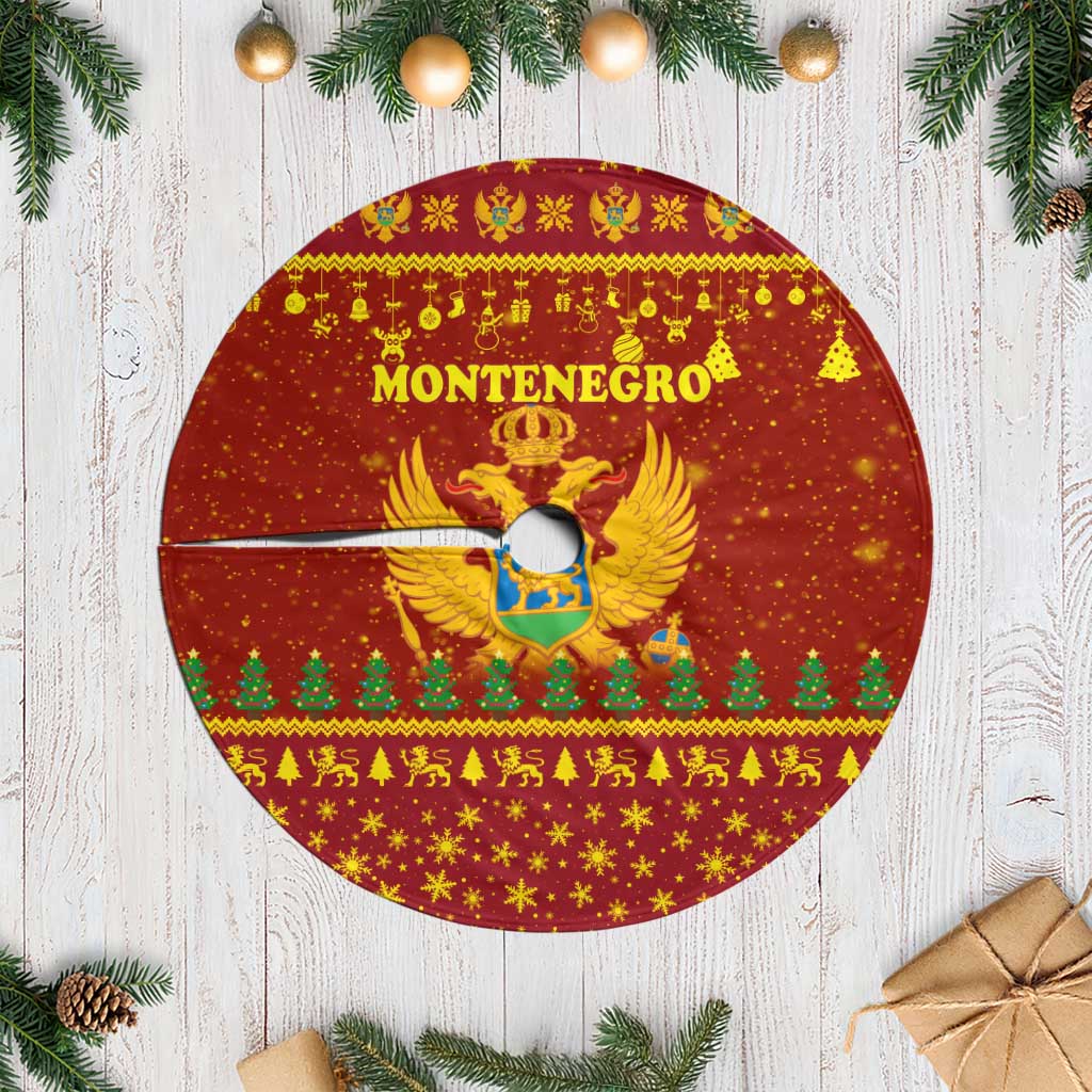 Montenegro Christmas Tree Skirt with Red-Gold Theme, Double-Headed Eagle, and Santa Motif - Wonder Print Shop