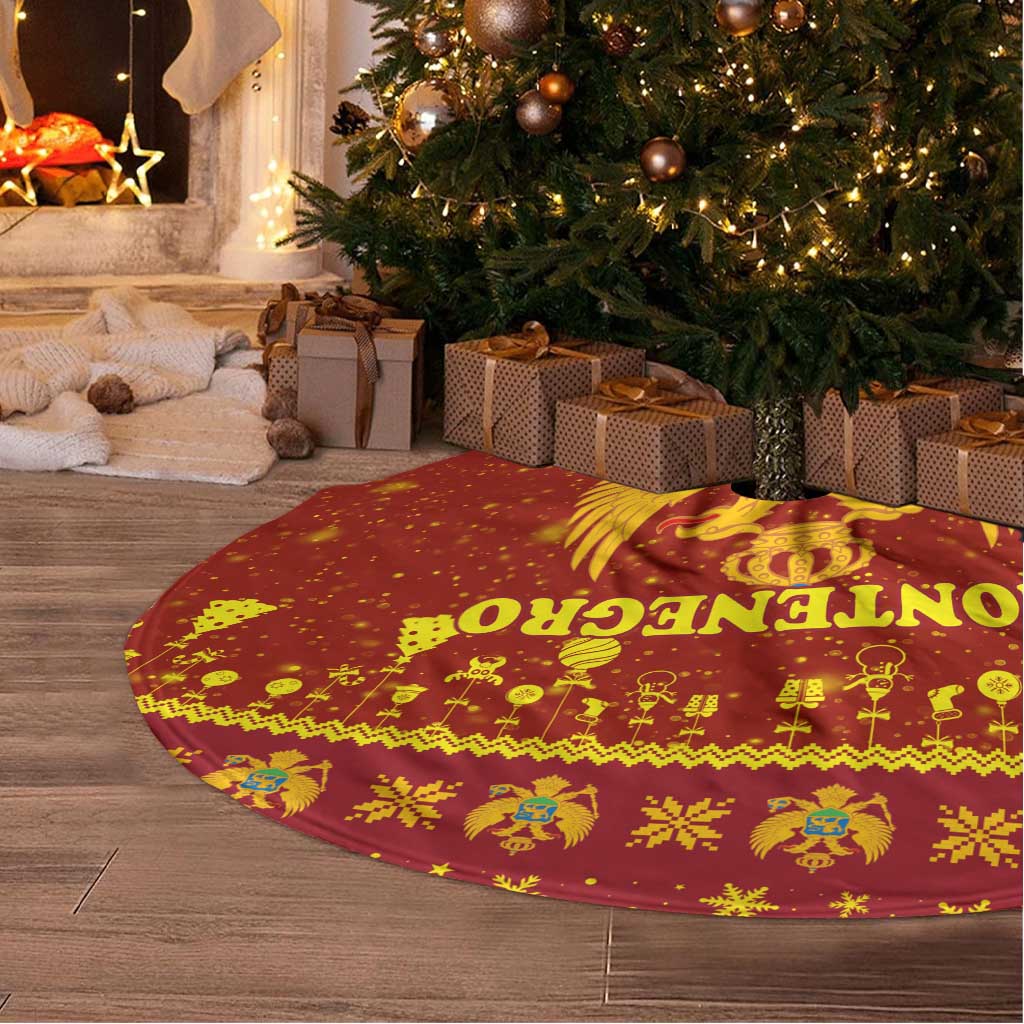 Montenegro Christmas Tree Skirt with Red-Gold Theme, Double-Headed Eagle, and Santa Motif - Wonder Print Shop