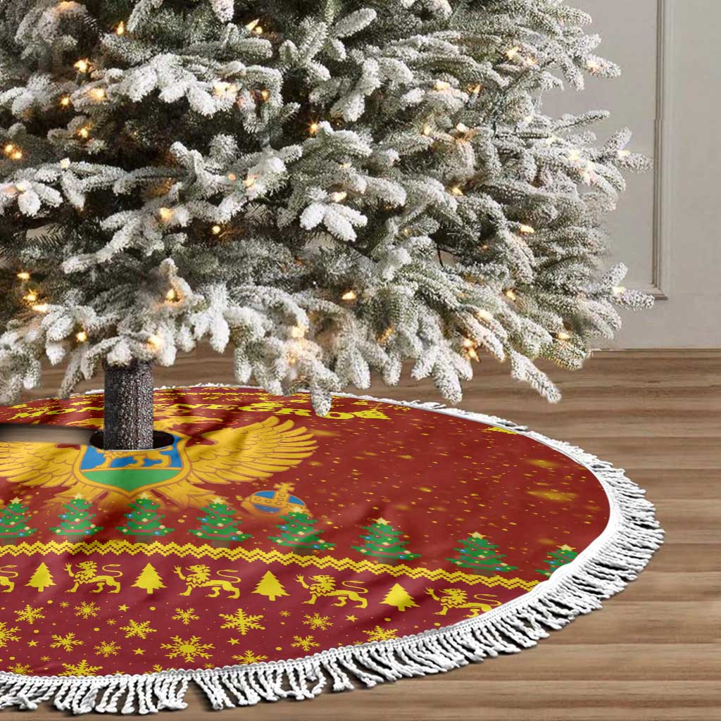 Montenegro Christmas Tree Skirt with Red-Gold Theme, Double-Headed Eagle, and Santa Motif - Wonder Print Shop