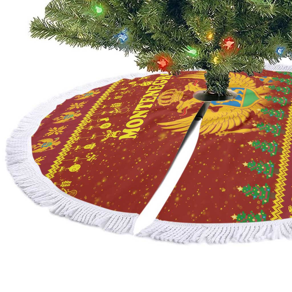 Montenegro Christmas Tree Skirt with Red-Gold Theme, Double-Headed Eagle, and Santa Motif - Wonder Print Shop