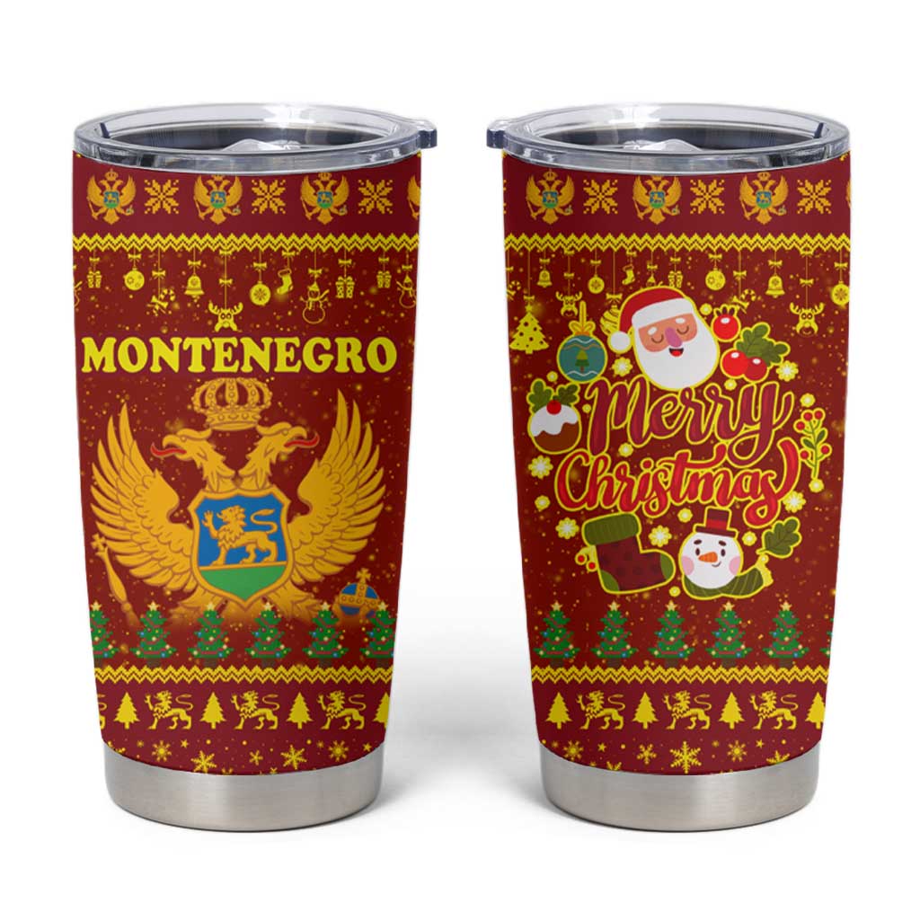 Montenegro Christmas Tumbler Cup with Red-Gold Theme, Double-Headed Eagle, and Santa Motif - Wonder Print Shop