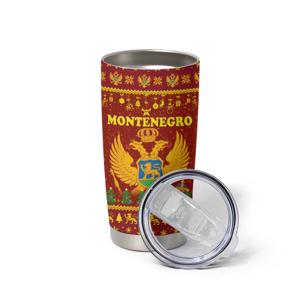 Montenegro Christmas Tumbler Cup with Red-Gold Theme, Double-Headed Eagle, and Santa Motif - Wonder Print Shop