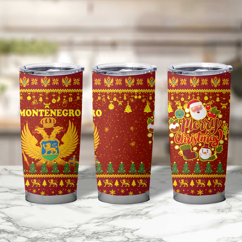Montenegro Christmas Tumbler Cup with Red-Gold Theme, Double-Headed Eagle, and Santa Motif - Wonder Print Shop
