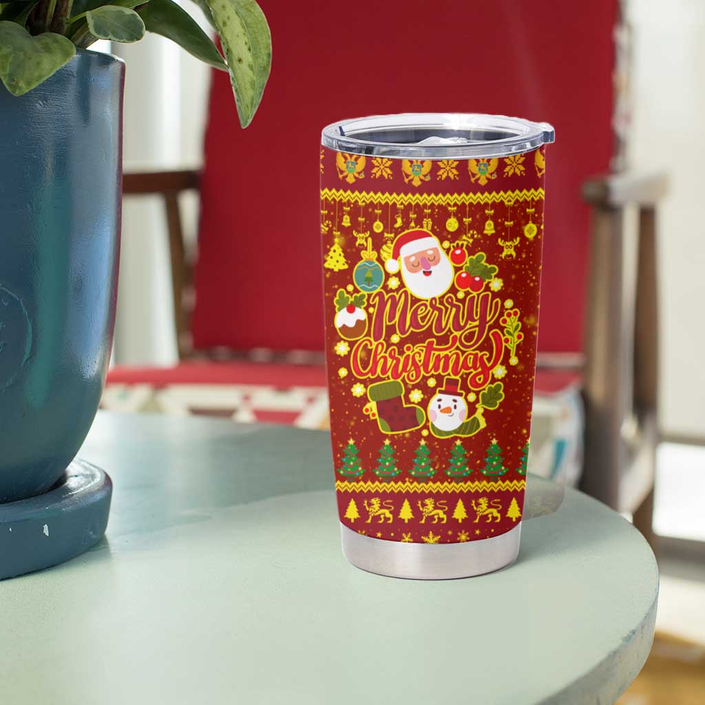 Montenegro Christmas Tumbler Cup with Red-Gold Theme, Double-Headed Eagle, and Santa Motif - Wonder Print Shop