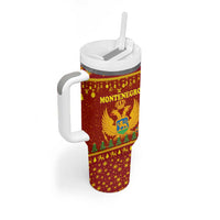 Montenegro Christmas Tumbler With Handle with Red-Gold Theme, Double-Headed Eagle, and Santa Motif - Wonder Print Shop