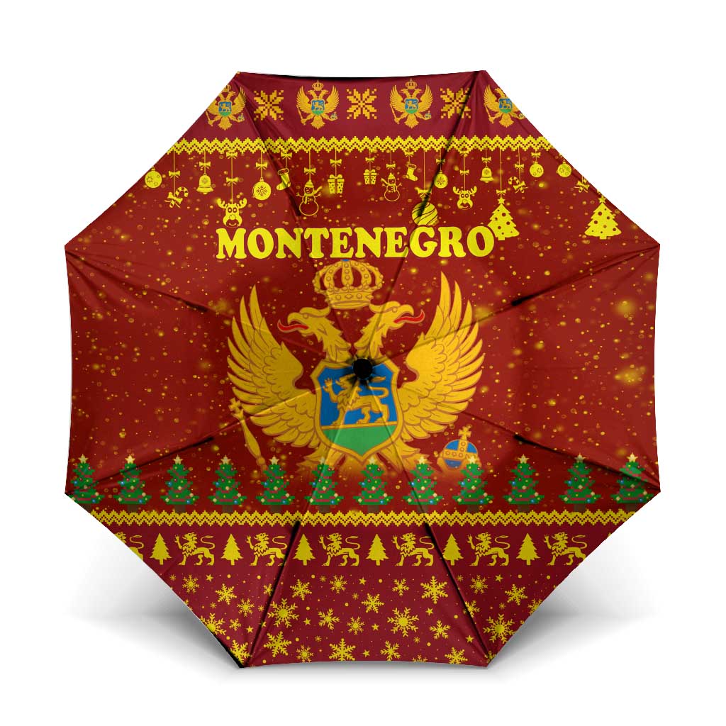 Montenegro Christmas Umbrella with Red-Gold Theme, Double-Headed Eagle, and Santa Motif - Wonder Print Shop