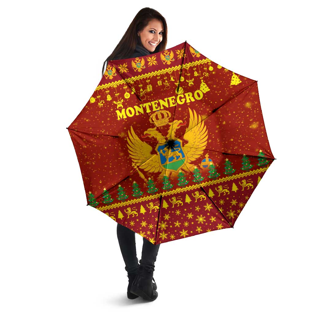Montenegro Christmas Umbrella with Red-Gold Theme, Double-Headed Eagle, and Santa Motif - Wonder Print Shop