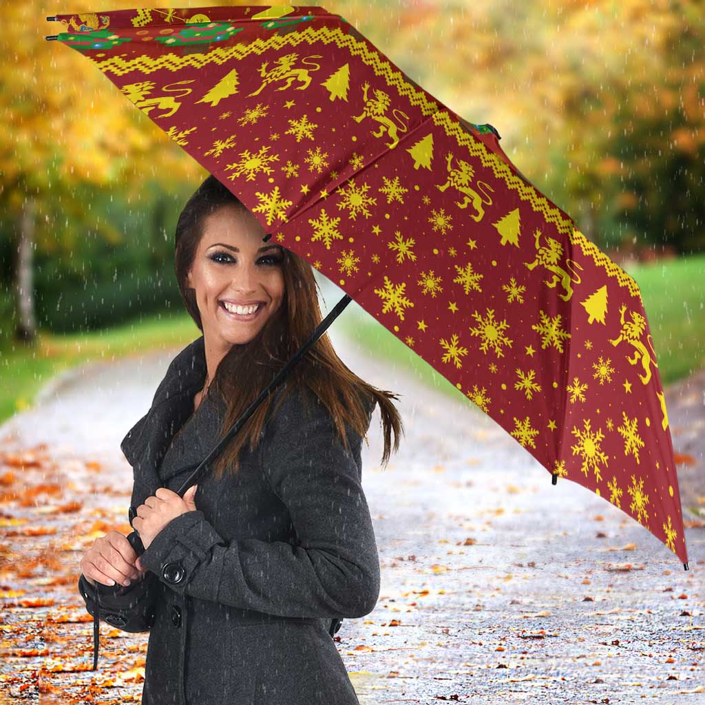 Montenegro Christmas Umbrella with Red-Gold Theme, Double-Headed Eagle, and Santa Motif - Wonder Print Shop